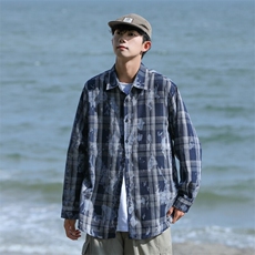 25年春季格子衬衫长袖大码宽松落肩现货DS-C323-1-2370-特批35，男装衬衫，电商C323-1