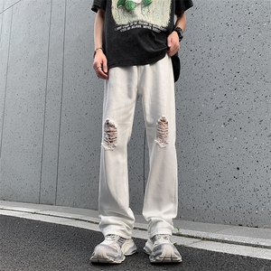 美式hiphop裤子高街潮牌微喇牛仔裤男夏季薄vibe破洞裤62188-p40图片