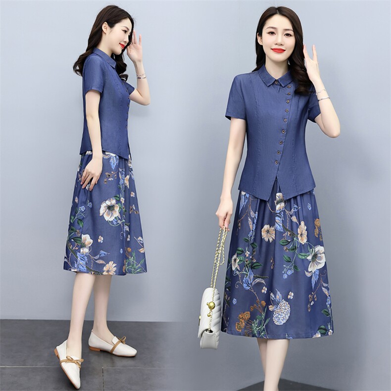 2024夏天丝牛仔套装连衣裙，女装套装/套裙，伊航服饰