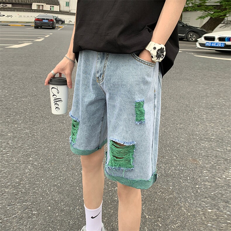 夏季水洗三色破洞时尚牛仔裤男士五分短裤A071-DK10-P38，男装牛仔裤，电商A071
