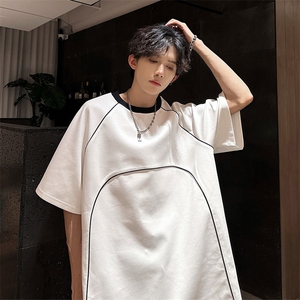 撞色线条设计感夏季宽松版T恤 潮牌圆领300克高克重短袖861 p40图片
