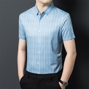 J-T5076男士2024年夏季新款短袖衬衣百搭纯色青年衬衫修身免烫图片