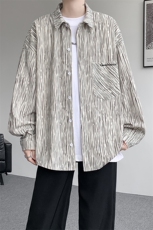 衬衫男秋季新款港风宽松大码灯芯绒扎染刺绣长袖衬衣CS8102-P42，男装衬衫，星座214-3