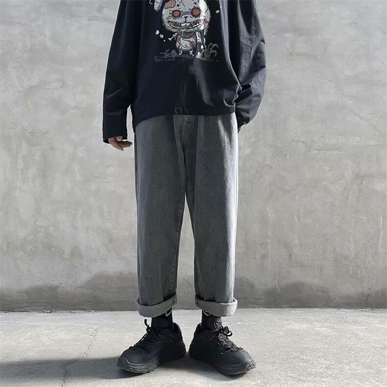 春秋垂感牛仔裤男ins韩版chic直筒百搭宽松长裤哈伦裤S336-p35，男装牛仔裤，星座1008