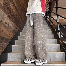 美式复古宽松休闲裤男韩版潮流百搭裤子夏季薄款坠感阔腿拖地长裤，女装休闲裤，星座1210-1