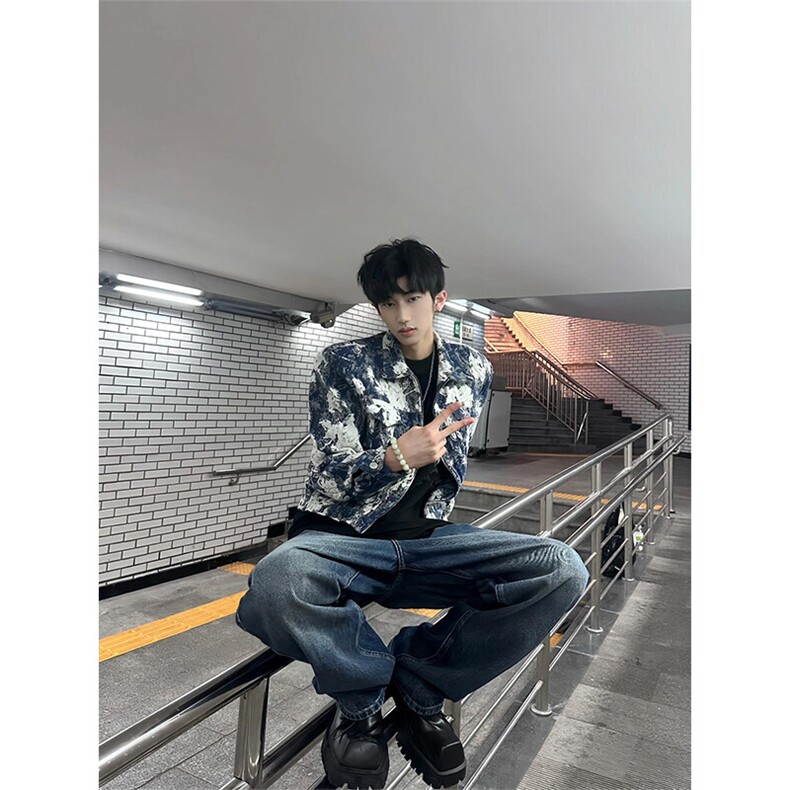 提花扎染外套美式复古夹克潮牌高级感痞帅衣服JK2687特P53,男装夹克,星座908-1