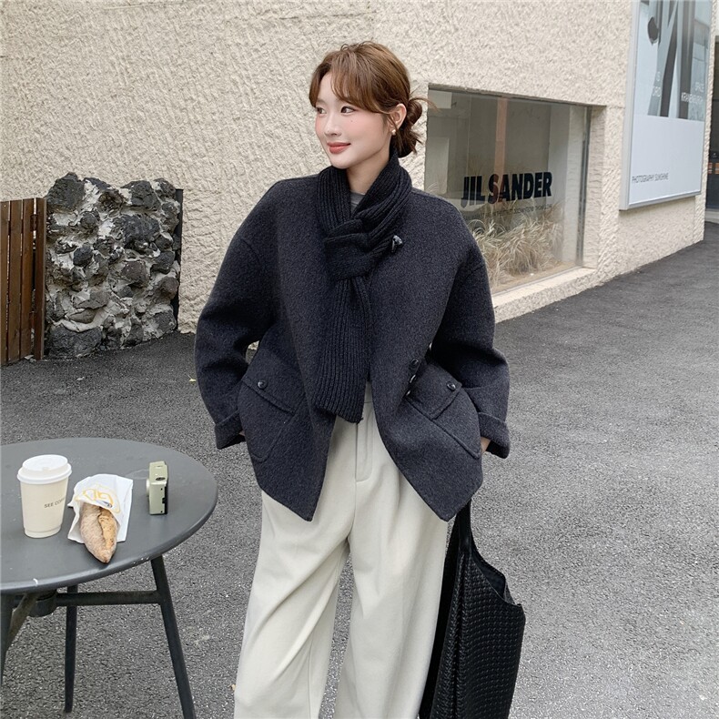 深灰色牛角扣双面羊绒大衣女2025秋冬新款高级感气质显瘦毛呢外套,女装毛呢外套,慧尚依恋