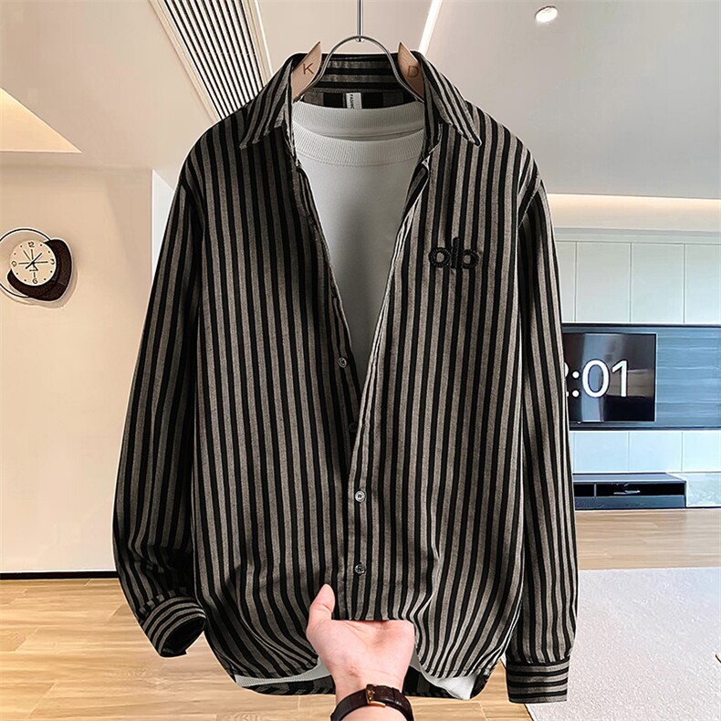 CS571-P482025秋季新款直条棉麻长袖衬衫时尚休闲潮牌穿搭衬衣,男装衬衫,星座507A（原星座306B-2）