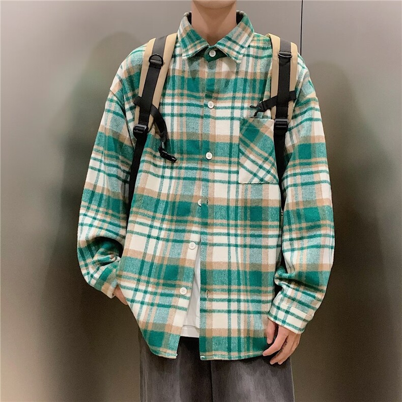 wassuphappy毛呢衬衫男春秋季潮牌宽松长袖衬衣服青少年休闲外套,男装衬衫,星座1116-2