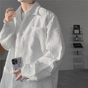 8XL-M 小众解构肌理感裂纹垫肩花衬衫男高级感宽松衬衣男CS520P55图片