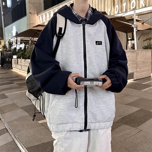 美式复古连帽夹克外套男款宽松休闲青少年百搭拉链开衫卫衣 WY112图片