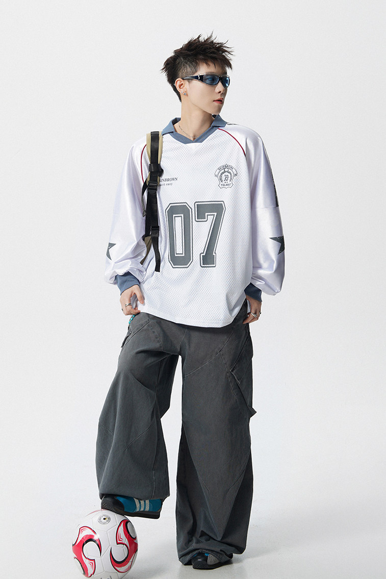 美式翻领POLO衫大码M-5XL插肩拼接V领球衣长袖T恤T78096P48控78,男装Polo衫,星座226-1