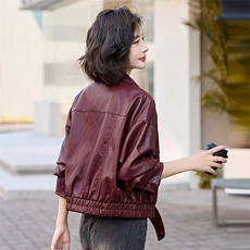 流行风格翻领皮衣外套女2025秋季复古高级感宽松百搭气质机车夹克，女装皮衣，天丽