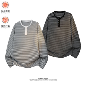 德绒条纹亨利领打底衫美式休闲宽松长袖T恤男Q51157-TP4088图片
