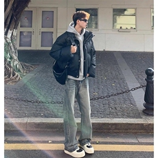 蓝色水洗牛仔裤男女秋冬美式高街显瘦微喇直筒裤S2033P37，男装牛仔裤，星座1112-1