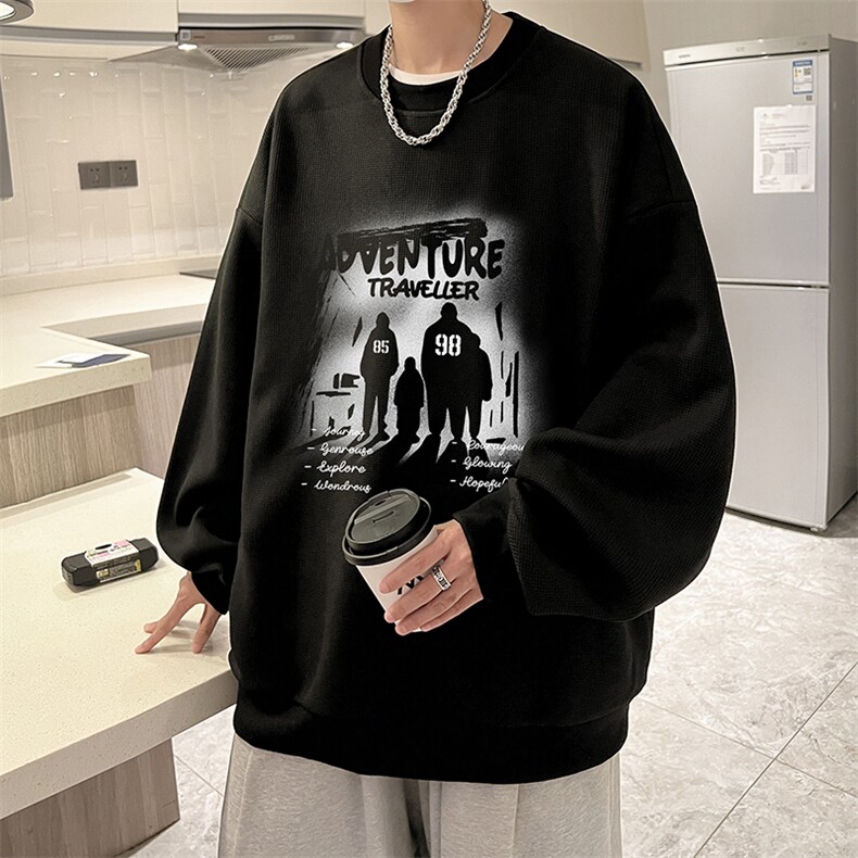 5XL华夫格卫衣男大码胖子圆领长袖t恤HW76374-P30加绒款-P40,男装卫衣,电商A040