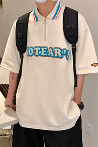 2024夏新款港风复古撞色字母刺绣印花短袖T恤POLO衫T2208-P58，男装T恤，星座914-3