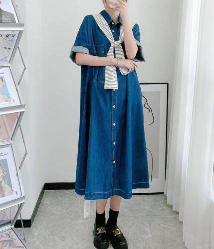 大版牛仔衬衫裙，女装衬衫，伊媚儿