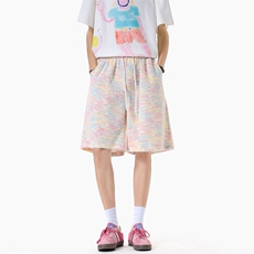 现货2025夏季扎染马海毛彩虹五分裤短裤XZ806-DK05008特P25控49，男装牛仔裤，四季星座806