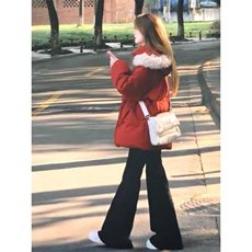 女风圣诞毛领大红色连帽棉衣ZM0117-P95，男装棉衣，星座313A(原308A-2)