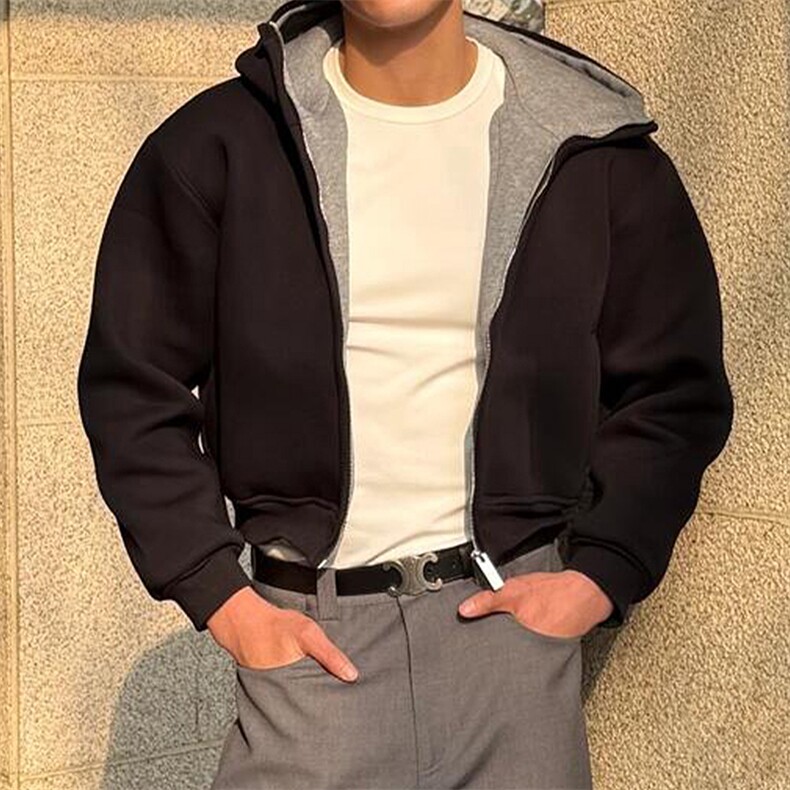 抖音得物高品质秋冬美式高街重磅结构双层双面连帽卫衣外套XS107，男装卫衣，电商A486