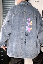 2021秋新港风大码男镭射反光炫彩蝴蝶印花牛仔衣夹克外套NJ126P70，男装夹克，电商A001