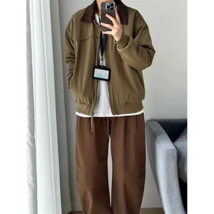 大货拼色衬衫领纯棉宽松夹克男上衣外套DSA157B-J182-P75图片