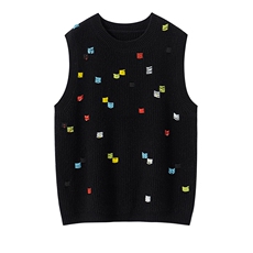 重工七彩珠baby小山羊绒圆领无袖针织马甲无袖套头坎肩外穿毛衣女，女装针织衫/毛衣，艾森羊绒