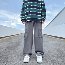 美式设计感工装休闲裤男夏季薄款长裤宽松直筒阔腿拖地裤，男装休闲裤，星座716-2