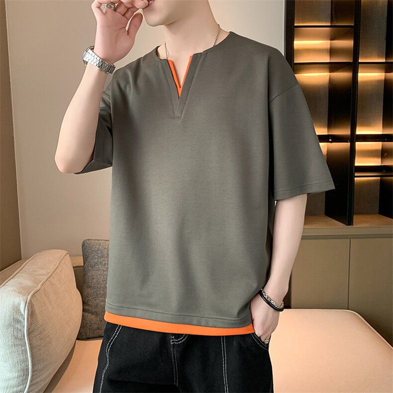 短袖男体恤店主风夏季休闲百搭纯色V领T恤男上衣TC3134-P30控50,男装T恤,星座717