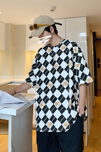 夏季港风T恤男宽松满印花中性风t恤情侣款DS-A160-1-T108-P30，男装T恤，电商C323-1