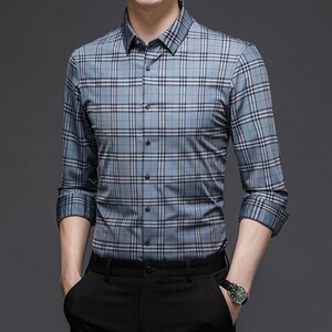 衬衫男士长袖2023春季衬衣免烫高级感休闲格子寸衫男CSL9211-P105，男装衬衫，电商B212（原钱塘6029）