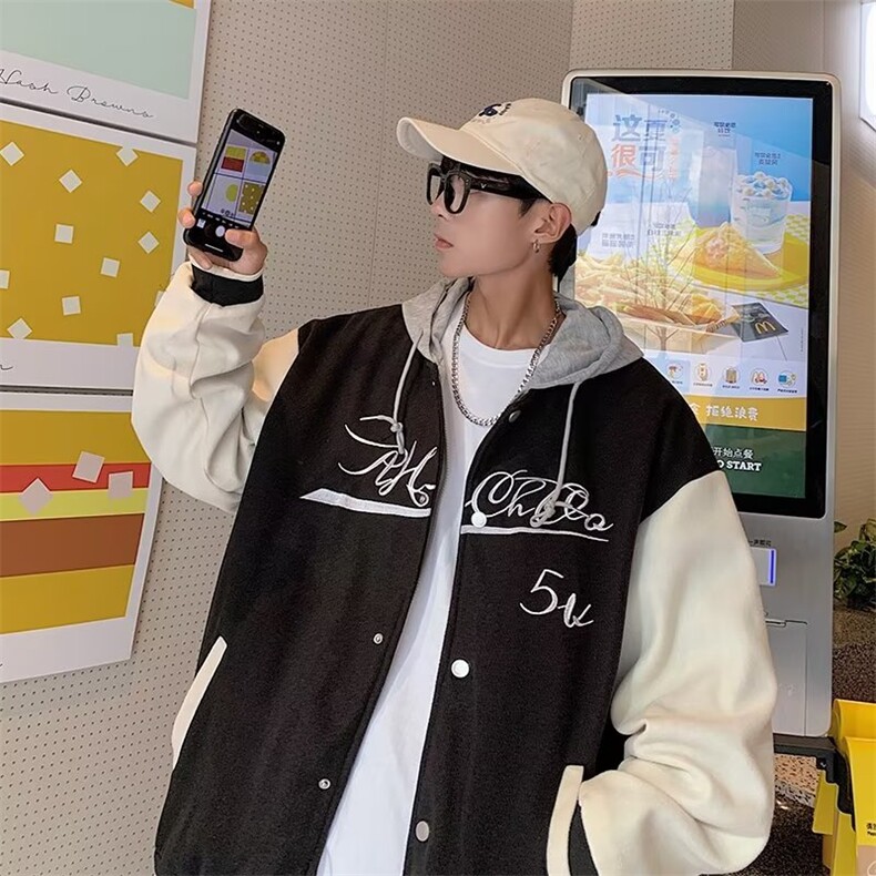美式街头假两件外套炸街原宿风棒球服ins潮男914-4-606P55,女装短外套,星座914-4