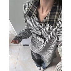 W55-P45日系复古细格纹长袖衬衫男女春秋慵懒风宽松简约休闲，男装衬衫，电商B323A
