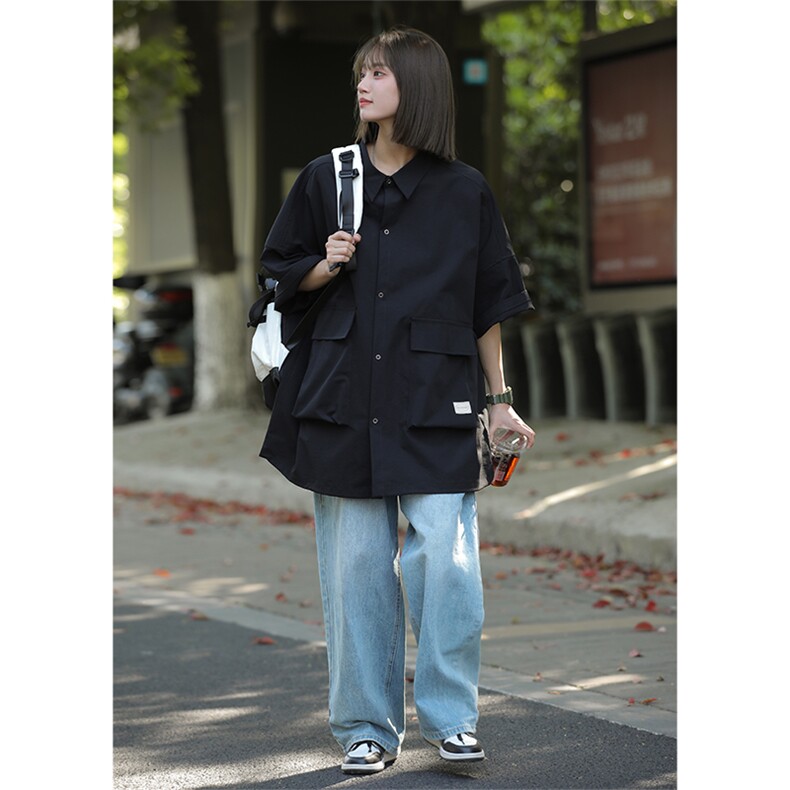 立体大口袋短袖衬衫W1889P60控78,男装衬衫,星座1018-3