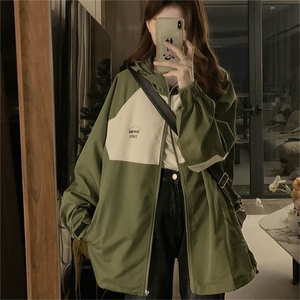 工装夹克外套女森系撞色拼接艺术设计感冲锋衣上衣C360-80图片