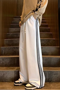 GX46P38日系直筒宽松拖地休闲裤男女秋季侧杠拼接运动裤学生卫裤图片