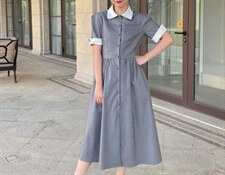 【现货】学院风排扣连衣裙，女装连衣裙，欧尼蒂