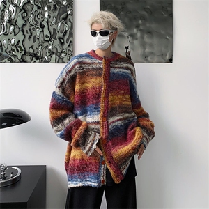 美式复古设计感撞色宽松百搭慵懒风针织毛衣外套男女M9155-P58