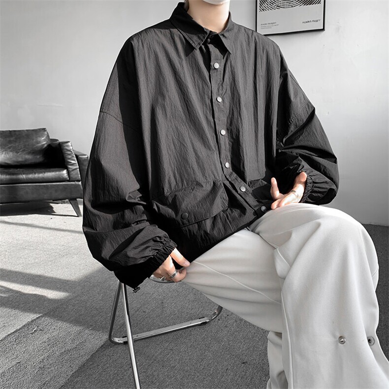 8XL-M春夏廓形衬衫防晒外套特大码多口袋复古慵懒衬衣JK5203/P50,男装夹克,电商B238