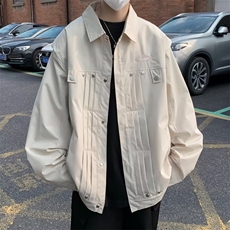 高级感小众薄款夹克宽松复古垫肩褶皱设计翻领外套男女YT81，男装夹克，星座1116A-1（原606A）