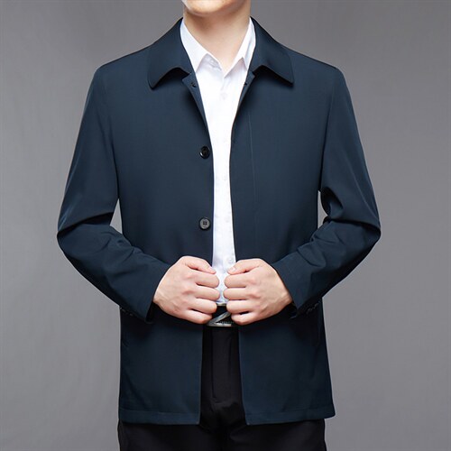 男士2023年春季新款休闲风衣中青年纯色简约翻领外套JHL988-P140，男装风衣，电商B212（原钱塘6029）