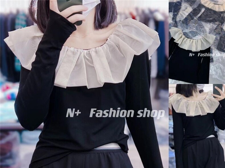 一字肩拼接小衫，其它，N+