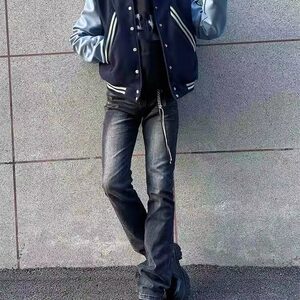 微喇牛仔裤美式高街水洗cleanfit长裤男图片