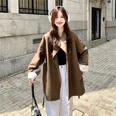 巨好看立领格纹拼接咖色风衣外套女春秋2025新款小个子高级感大衣，女装短外套，2C273