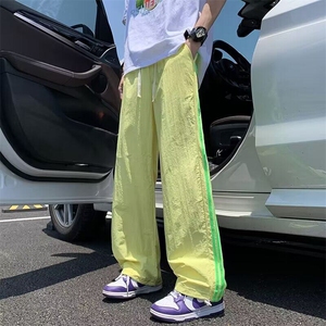 DA604-P40三条杠裤子男夏款美式侧边条纹运动裤三道杠直筒工装裤图片