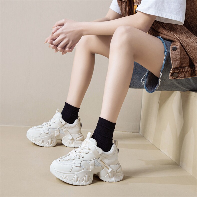 真皮厚底老爹鞋2024春季新款百搭运动休闲鞋小个子增高松糕女鞋子,女鞋休闲鞋,电商A223