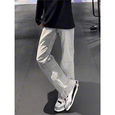美式高街加绒加厚裤子男秋冬烟灰色牛仔裤KF3058常规P39加绒P49，男装牛仔裤，四季星座505