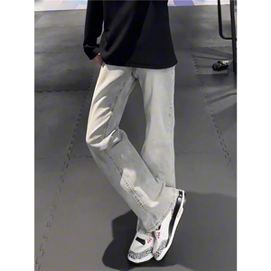 美式高街加绒加厚裤子男秋冬烟灰色牛仔裤KF3058常规P39加绒P49图片