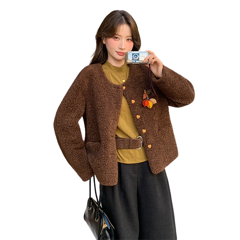 气质减龄羊羔毛外套女皮毛一体2025秋冬时尚百搭羊羔绒上衣,女装短外套,2C229